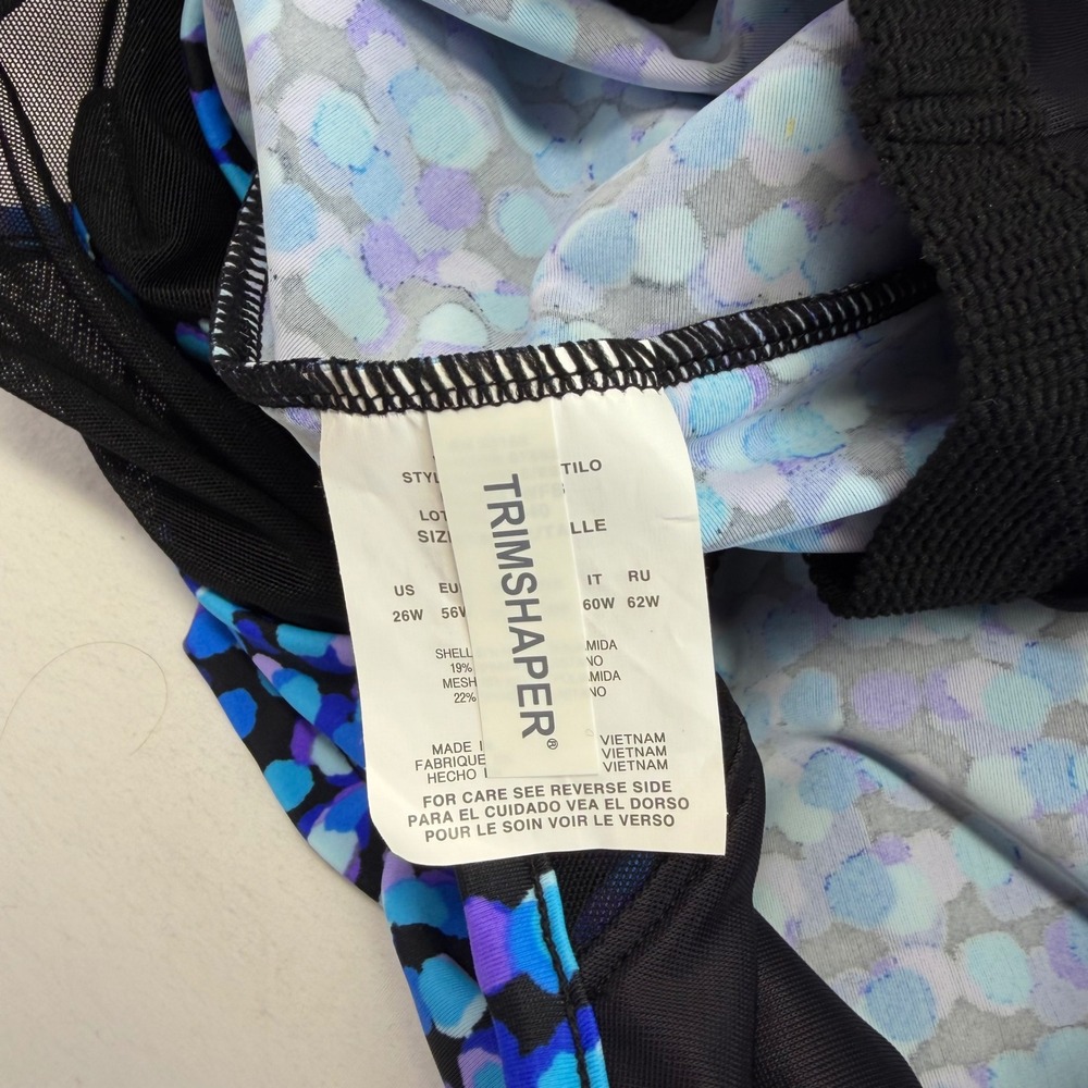 Trimshaper Swim Tankini Top Women 26W Purple Blue Dot Mesh Neck‎ Modest Beach - Picture 6 of 9